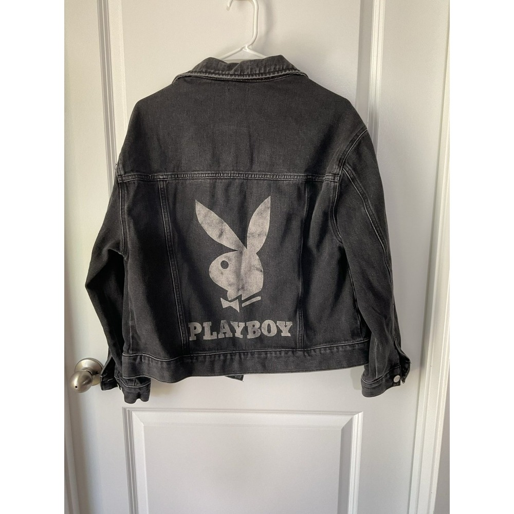 Playboy PacSun Womens Washed Black Denim Jean Trucker Jacket XS S Streetwear Y2K